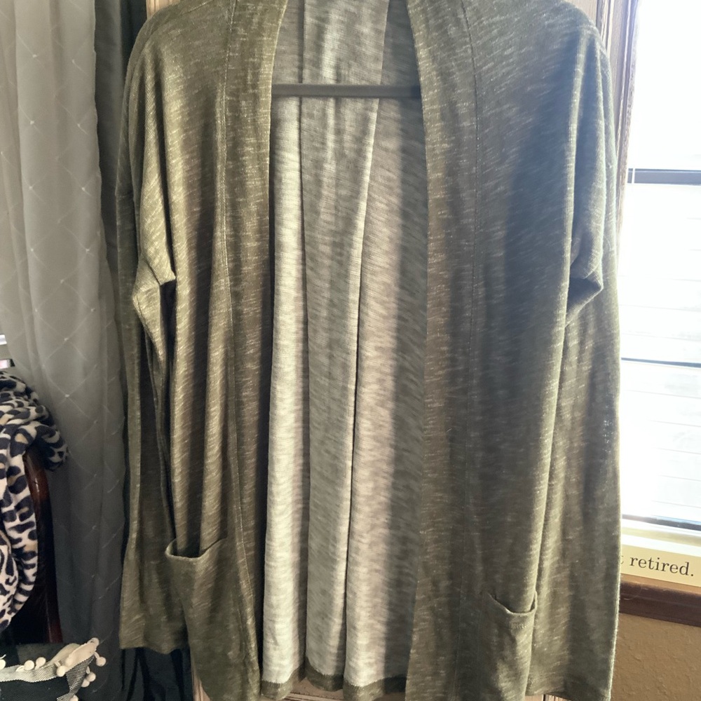Olive Green Open Front Cardigan